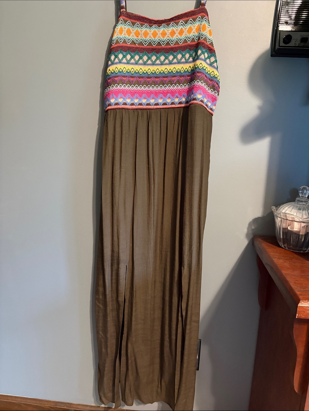Cato Brown Maxi Skirt with Multicolor Knit Waistband